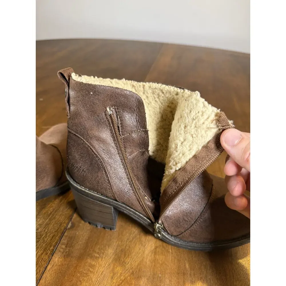 Blowfish Malibu Bootie Boots Faux Fur Zipper Cottage Brown Model 1707 Size 8.5 - Picture 6 of 14